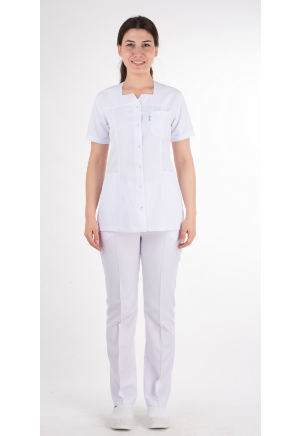 Beyaz Kesik Kare Yaka Model Alpaka Takım