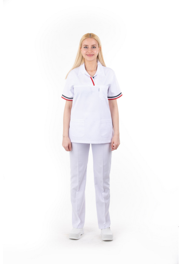 Kırmızı Lacivert Biyeli Model Beyaz Alpaka Takım