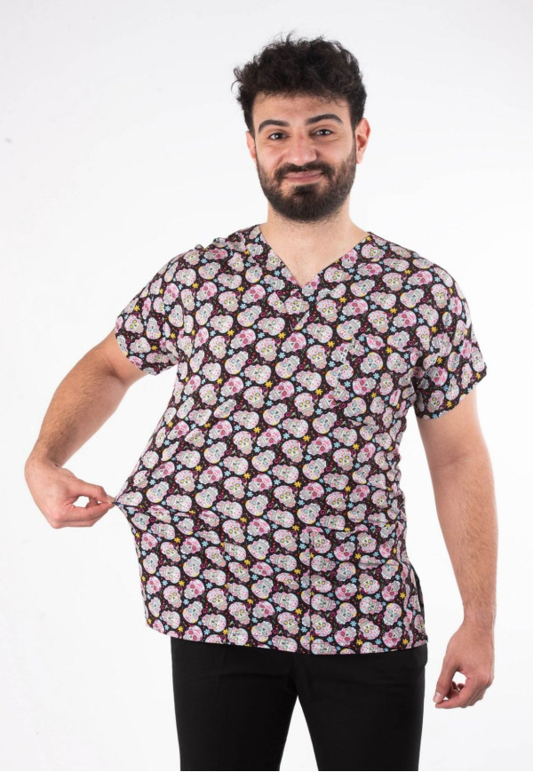 Likralı Renkli Kurukafa Yarasa Kol V Yaka Model