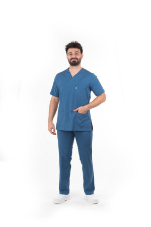 Likralı Alpaka Havacı Mavi Zarf Yaka Takım