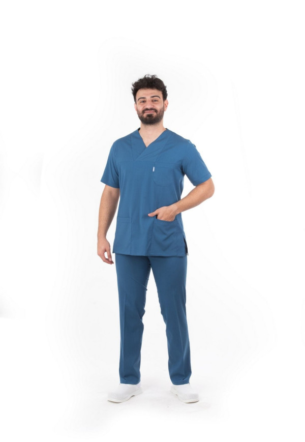 Likralı Alpaka Havacı Mavi Zarf Yaka Takım