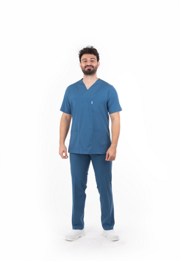 Likralı Alpaka Havacı Mavi Zarf Yaka Takım