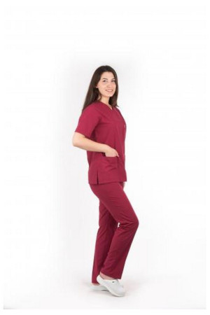 Likralı Bordo Zarf Yaka Cerrahi Takım