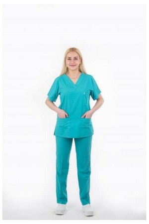 Likralı V Yaka Yarasa Kol Benetton Yeşili Takım