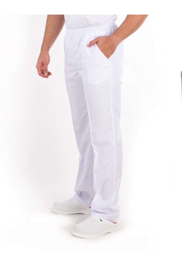 Erkek Pantolon Beyaz Alpaka Kumaş, Bel Tam Lastikli, Ütü Dikişli