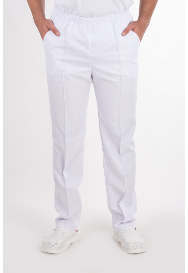 Erkek Pantolon Beyaz Alpaka Kumaş, Bel Tam Lastikli, Ütü Dikişli