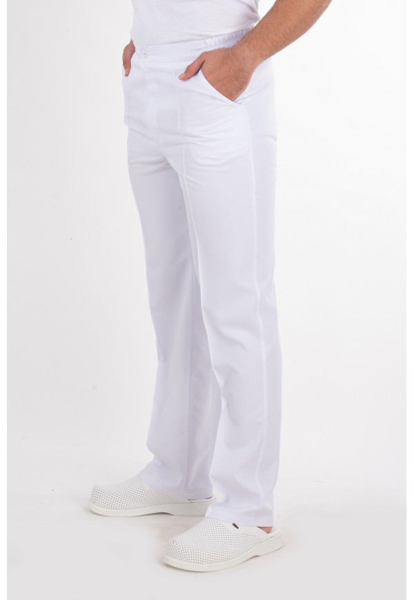 Erkek Pantolon Beyaz Renk Alpaka Kumaş, Fermuarlı, Ütü Dikişli