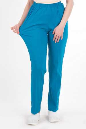 Likralı Pantolon, Turkuaz Renk, Bel Tam Lastikli, Ütü Dikişli