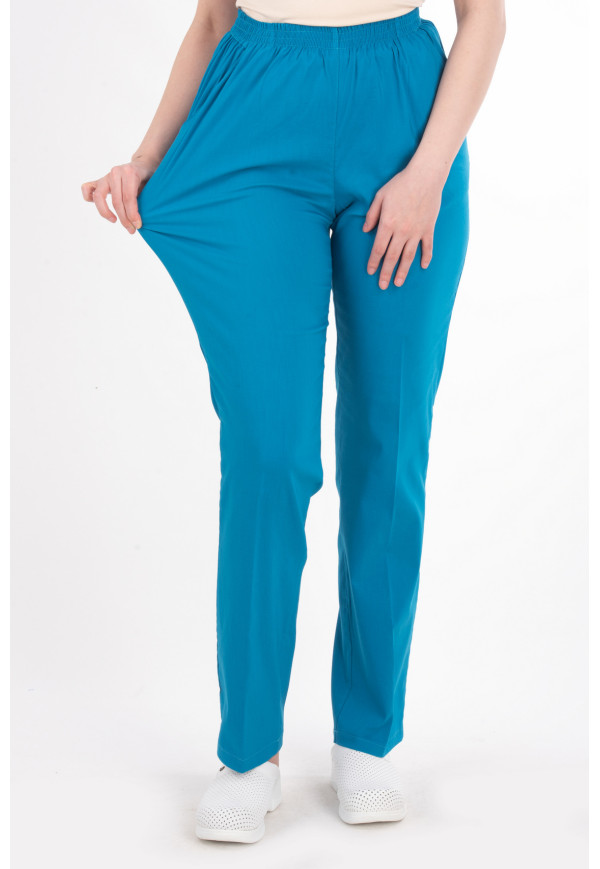 Likralı Pantolon, Turkuaz Renk, Bel Tam Lastikli, Ütü Dikişli Likralı Pantolon, Turkuaz Renk, Bel Tam Lastikli, Ütü Dikişli