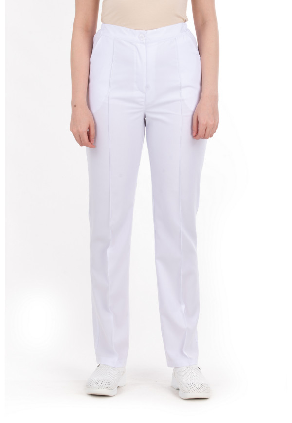 Pantolon Beyaz Renk Alpaka Kumaş, Fermuarlı, Ütü Dikişli