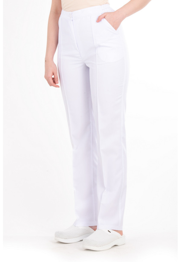 Pantolon Beyaz Renk Alpaka Kumaş, Fermuarlı, Ütü Dikişli