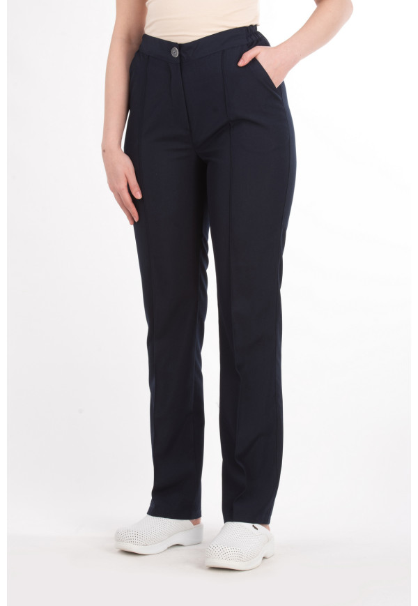 Pantolon Lacivert Renk, Alpaka Kumaş, Yarım Kemer Fermuarlı, Ütü Dikişli, Boru Paça