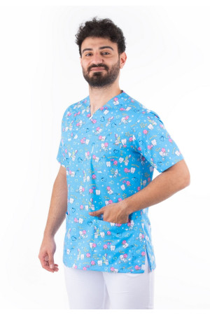 Mavi Beyaz Diş Desen Zarf Yaka Model