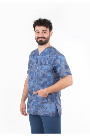 Açık Mavi Harita Desen Zarf Yaka Model Tek Üst