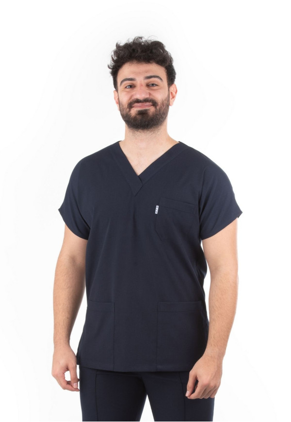 Likralı Yarasa Kol Lacivert Alpaka V Yaka Model00.0000