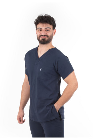 Likralı Yarasa Kol V Yaka Lacivert Terycotton