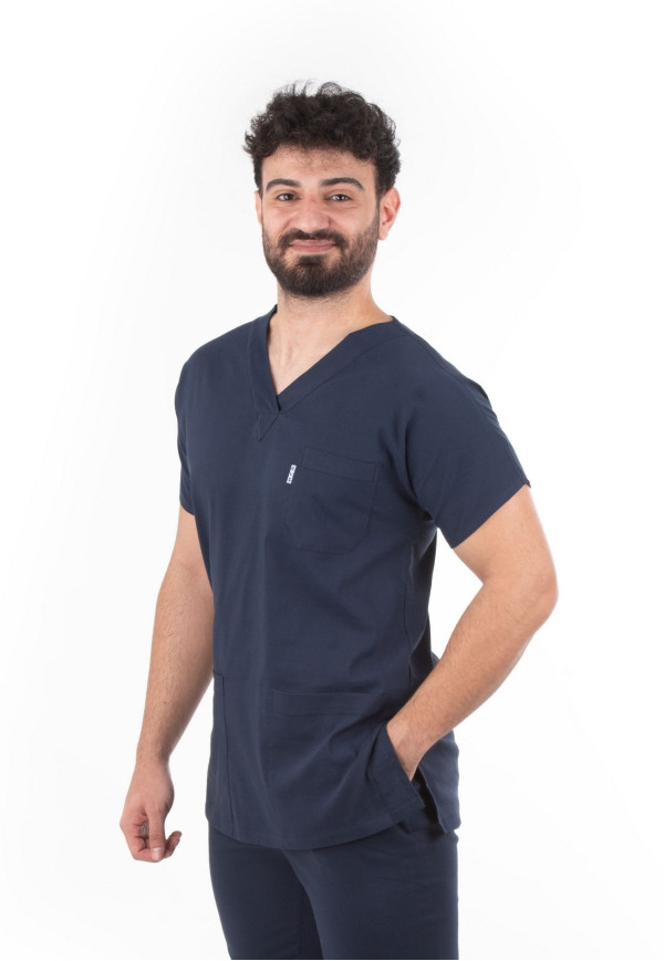 Likralı Yarasa Kol V Yaka Lacivert Terycotton