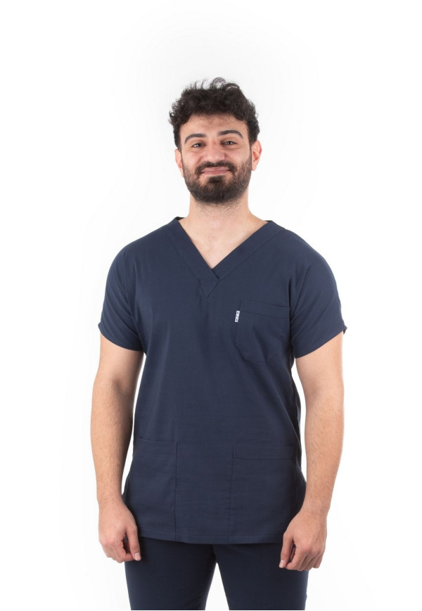 Likralı Yarasa Kol V Yaka Lacivert Terycotton