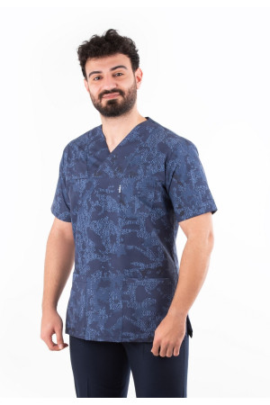 Koyu Mavi Harita Desen Zarf Yaka Model