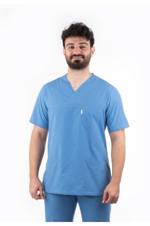 Orta Mavi Zarf Yaka Model Tek Üst Terycotton Kumaş