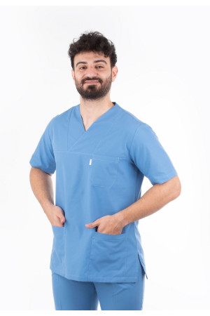 Orta Mavi Zarf Yaka Model Tek Üst Terycotton Kumaş