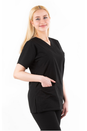 Siyah Likralı Kumaş Yarasa Kol V Yaka Model Tek Üst Üniforma