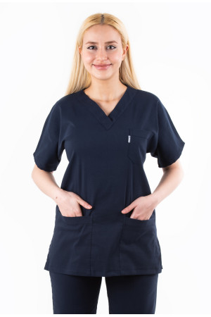 Likralı Lacivert Yarasa Kol V Yaka Model