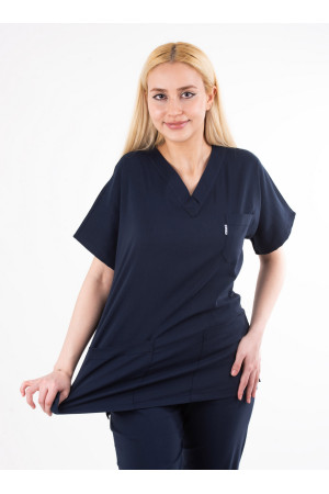 Likralı Lacivert Yarasa Kol V Yaka Model