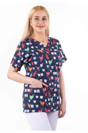 Lacivert Diş Desenli Yarasa Kol V Yaka Model