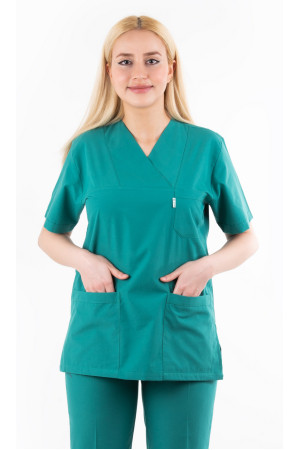 Cerrahi Yeşil Renk Zarf Yaka Model Tek Üst Terycotton