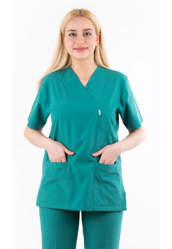 Cerrahi Yeşil Renk Zarf Yaka Model Tek Üst Terycotton