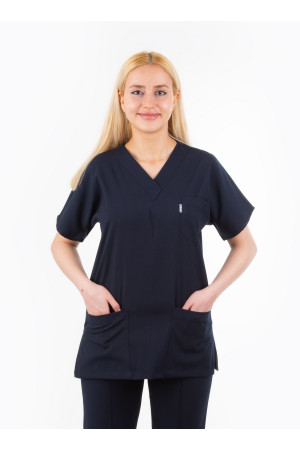 Likralı Lacivert Yarasa Kol V Yaka Model