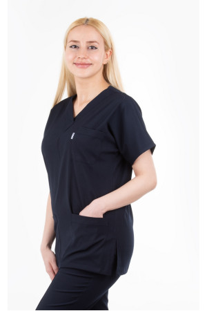 Likralı Lacivert Yarasa Kol V Yaka Model