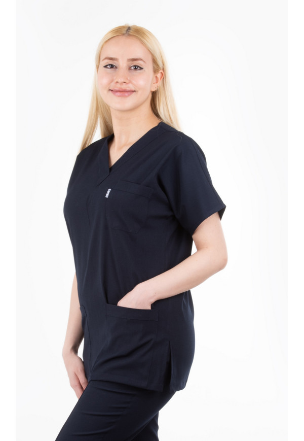 Likralı Lacivert Yarasa Kol V Yaka Model