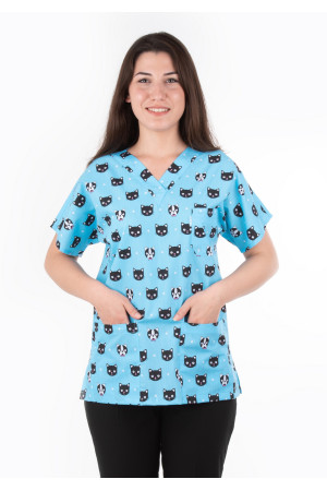 Siyah Kedi Kafa Desen Yarasa Kol V Yaka Model