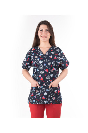 Lacivert Kalp Desen %97 Cotton %3 Likralı Kumaş