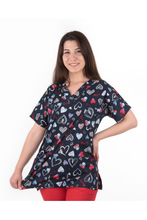 Lacivert Kalp Desen %97 Cotton %3 Likralı Kumaş