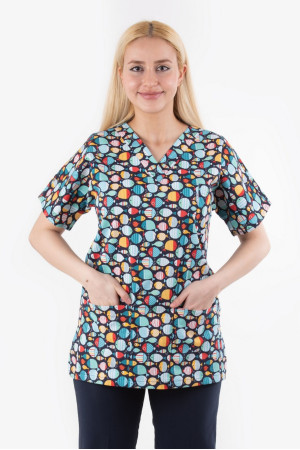 Likralı Balıklı Desen %97 Cotton %3 Kumaş Yarasa Kol V Yaka Model