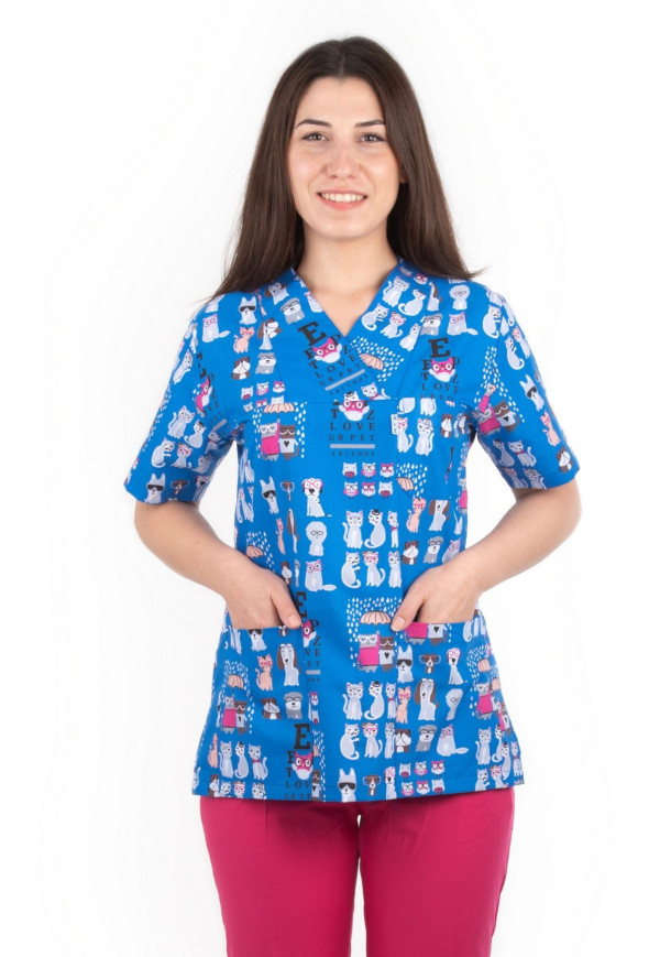 Mavi Kedili Desen Zarf Yaka Model