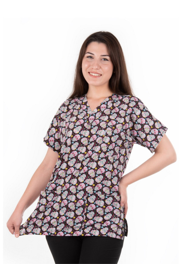 Likralı Renkli Kuru Kafa Yarasa Kol V Yaka Model