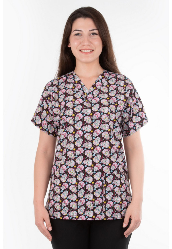 Likralı Renkli Kuru Kafa Yarasa Kol V Yaka Model