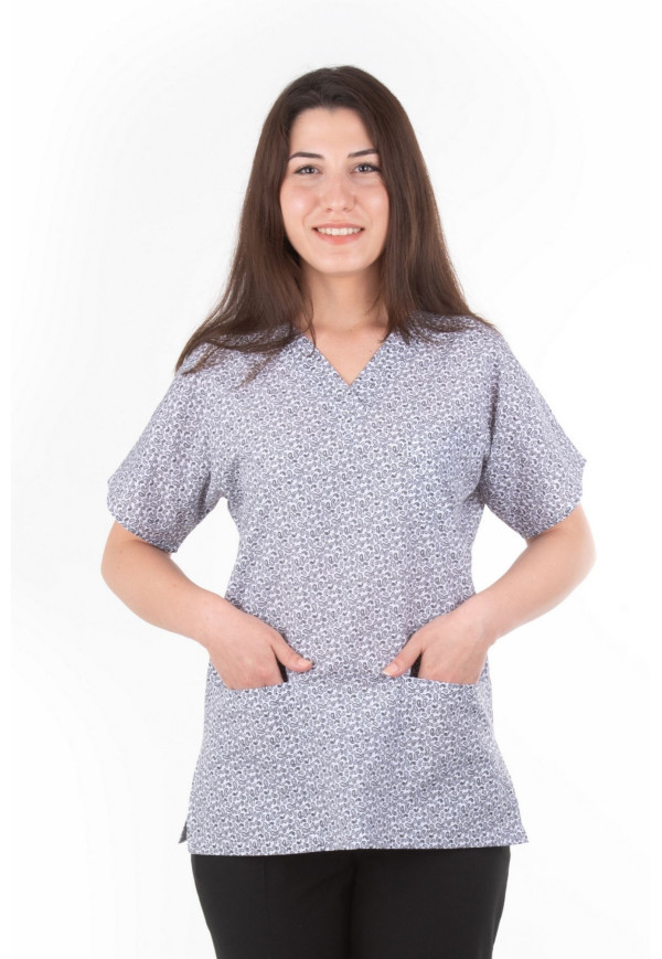 Siyah Virgül Desen Yarasa Kol V Yaka Model