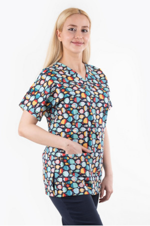Likralı Balıklı Desen %97 Cotton %3 Kumaş Yarasa Kol V Yaka Model