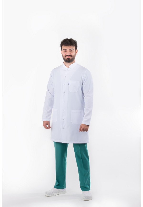 DÖ 057 Öğretmen Önlüğü, Hakim Yaka, Çıtçıtlı, Beyaz Alpaka, Uzun Boy, Uzun Kol