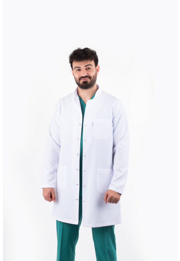 DÖ 057 Öğretmen Önlüğü, Hakim Yaka, Çıtçıtlı, Beyaz Alpaka, Uzun Boy, Uzun Kol