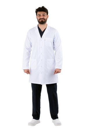 DÖ 066 Öğretmen Önlüğü, Ceket Yaka, Çıtçıtlı, Beyaz Alpaka, Uzun Boy, Uzun Kol